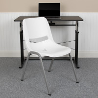 Flash Furniture RUT-EO1-WH-GG HERCULES Series 880 lb. Capacity White Ergonomic Shell Stack Chair with Gray Frame